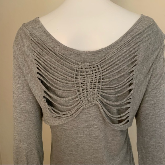 REISS Jersey Knit Shredded Back Grey Dress - Picture 4 of 11